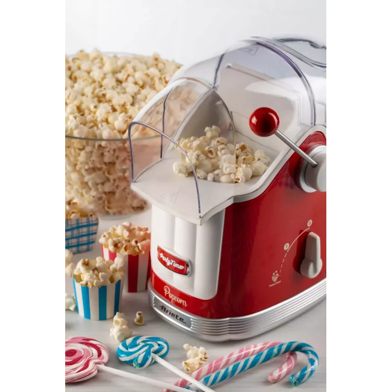 Ariete 2958 Pop Corn Maker Party Time, Popcornmaschine mit Hebel, 1100 Watt, Kapazität 600 g, fettfreie Heißluftzubereitung, Rot