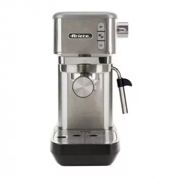 Ariete 1380 Metal Kaffeemaschine, geeignet für Kaffeepulver und ESE-Pads, 1300 W, 1,1 l Tankvolumen, 15 bar Druck, ½-Tassen-Filter, Cappuccinatore, Silber