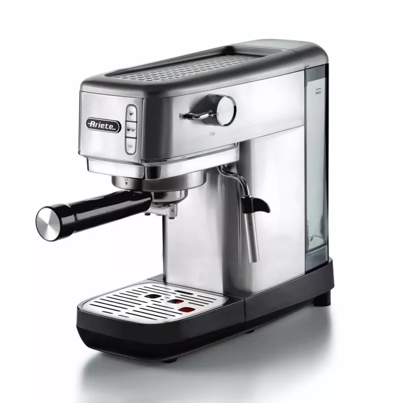 Ariete 1380 Metal Kaffeemaschine, geeignet für Kaffeepulver und ESE-Pads, 1300 W, 1,1 l Tankvolumen, 15 bar Druck, ½-Tassen-Filter, Cappuccinatore, Silber