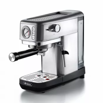 Ariete 1381 Kaffeemaschine mit Manometer, geeignet für Kaffeepulver und ESE-Pads, 1300 W, 1,1 l Kapazität, 15 bar Druck, ½ Tassenfilter, Cappuccino-Düse, Silber