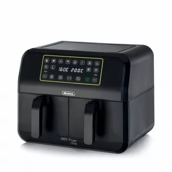 Ariete 4623 Airy Fryer Dual, Heißluftfritteuse mit Doppelkorb, 1700 W, 8 l Fassungsvermögen, 3 Kochfunktionen, Digitales LED-Touch-Panel, 8 voreingestellte Programme, Timer, 2 Körbe, Schwarz