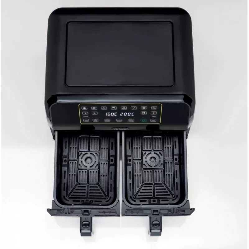 Ariete 4623 Airy Fryer Dual, Heißluftfritteuse mit Doppelkorb, 1700 W, 8 l Fassungsvermögen, 3 Kochfunktionen, Digitales LED-Touch-Panel, 8 voreingestellte Programme, Timer, 2 Körbe, Schwarz