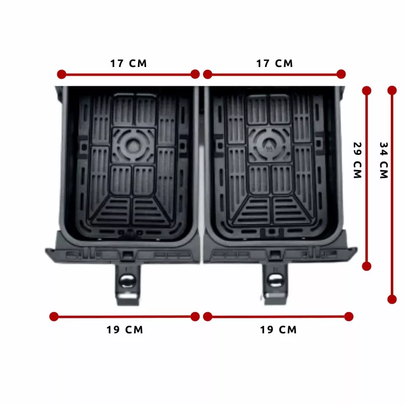 Ariete 4623 Airy Fryer Dual, Heißluftfritteuse mit Doppelkorb, 1700 W, 8 l Fassungsvermögen, 3 Kochfunktionen, Digitales LED-Touch-Panel, 8 voreingestellte Programme, Timer, 2 Körbe, Schwarz