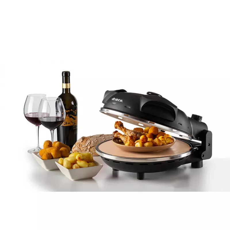 Ariete 917 Pizzaofen - Pizza in 4 Minuten - Refraktärsteinplatte mit Antihaftbeschichtung - Max. Temperatur 400 °C - 1200 Watt - Timer 30' - Schwarz