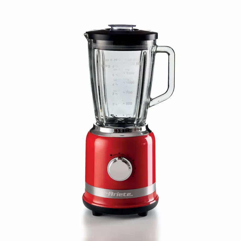Ariete Moderna Roter Mixer mit Glaskrug, Tischmixer, 1,5 L, Pulsfunktion, Eiscrushen, 1000 W, Rot