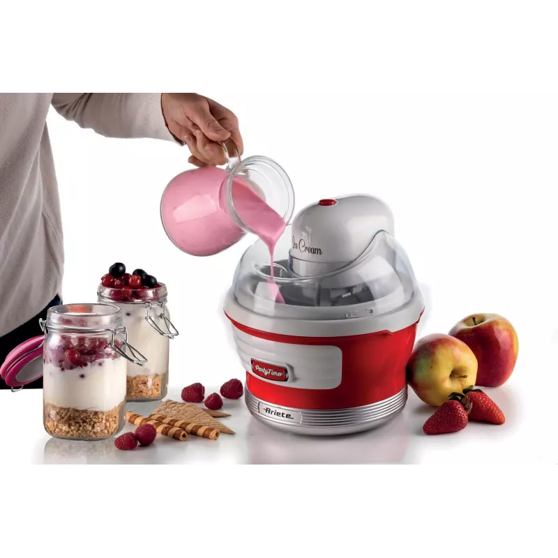 Ariete 643 Eismaschine Party Time, Eismaschine, 12 W, 1,5 L Kapazität, herausnehmbarer Behälter mit Doppelisolierung, Zubereitungszeit 30 Minuten, Deckel zum Hinzufügen von Zutaten, Rot