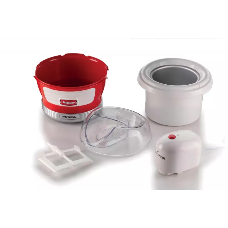 Ariete 643 Eismaschine Party Time, Eismaschine, 12 W, 1,5 L Kapazität, herausnehmbarer Behälter mit Doppelisolierung, Zubereitungszeit 30 Minuten, Deckel zum Hinzufügen von Zutaten, Rot