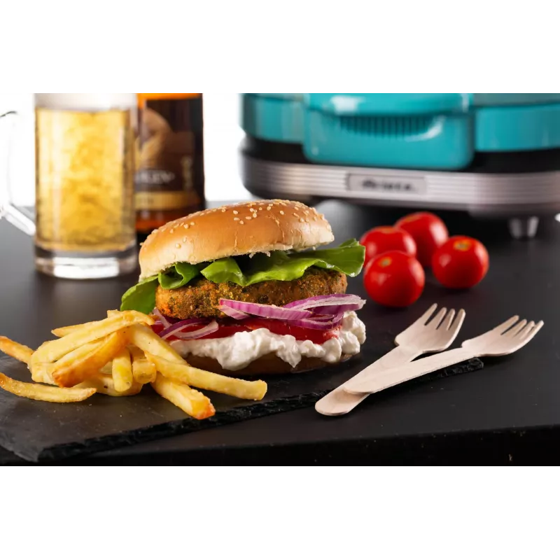 Ariete 205 Hamburger Maker Party Time, Hamburger-Maschine, 1200 W, Doppelte Antihaft-Platten, 2 Fächer, Leicht zu reinigen, blau