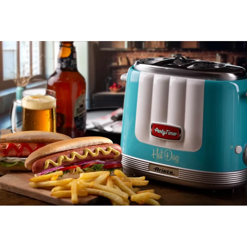 Ariete 206 Hot-Dog-Maker Party Time, 650 W, Blau, Hot-Dog-Toaster, Hellblau, 2 Stk., 650 W, 160 mm, 270 mm