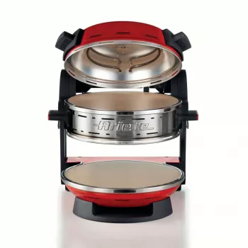 Ariete 927 Pizzeria, Doppel-Pizzaofen, 2 Pizzen in 4 Minuten, 2300 W, 2 feuerfeste Steine, 2 Thermostate, Durchmesser 32 cm, 5 Garstufen, 2 Paddel aus Edelstahl, Rot