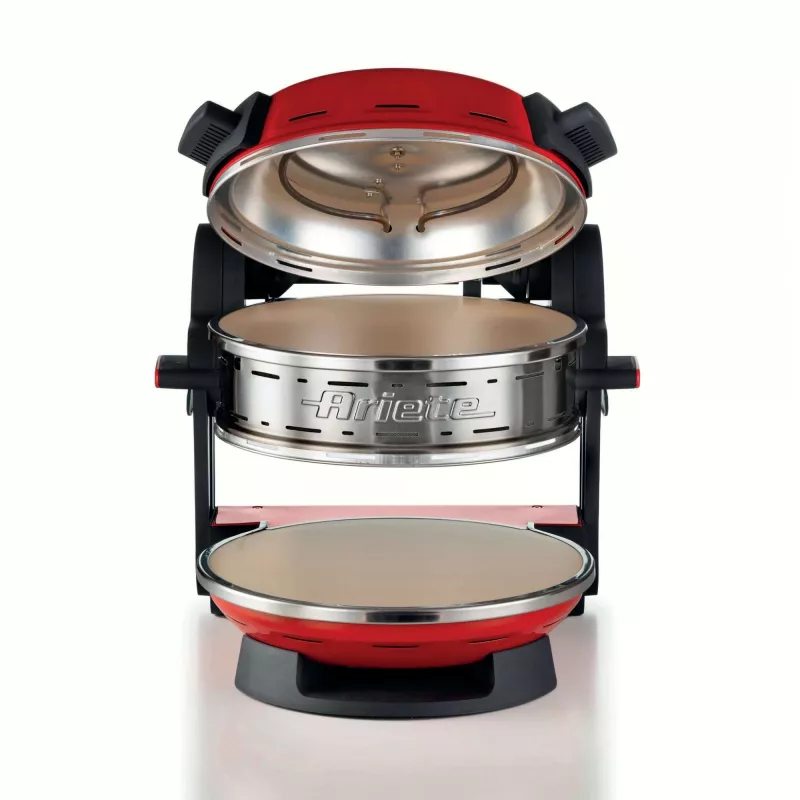 Ariete 927 Pizzeria, Doppel-Pizzaofen, 2 Pizzen in 4 Minuten, 2300 W, 2 feuerfeste Steine, 2 Thermostate, Durchmesser 32 cm, 5 Garstufen, 2 Paddel aus Edelstahl, Rot