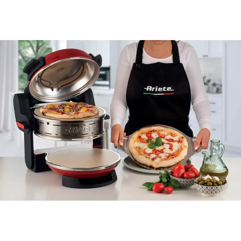 Ariete 927 Pizzeria, Doppel-Pizzaofen, 2 Pizzen in 4 Minuten, 2300 W, 2 feuerfeste Steine, 2 Thermostate, Durchmesser 32 cm, 5 Garstufen, 2 Paddel aus Edelstahl, Rot