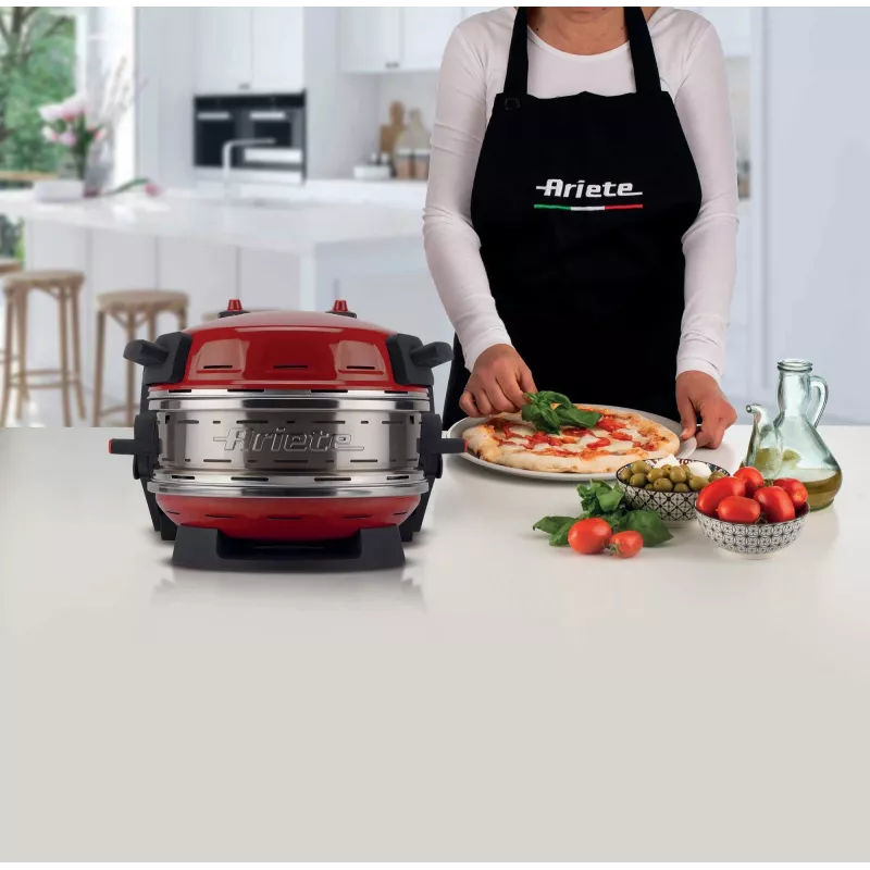 Ariete 927 Pizzeria, Doppel-Pizzaofen, 2 Pizzen in 4 Minuten, 2300 W, 2 feuerfeste Steine, 2 Thermostate, Durchmesser 32 cm, 5 Garstufen, 2 Paddel aus Edelstahl, Rot