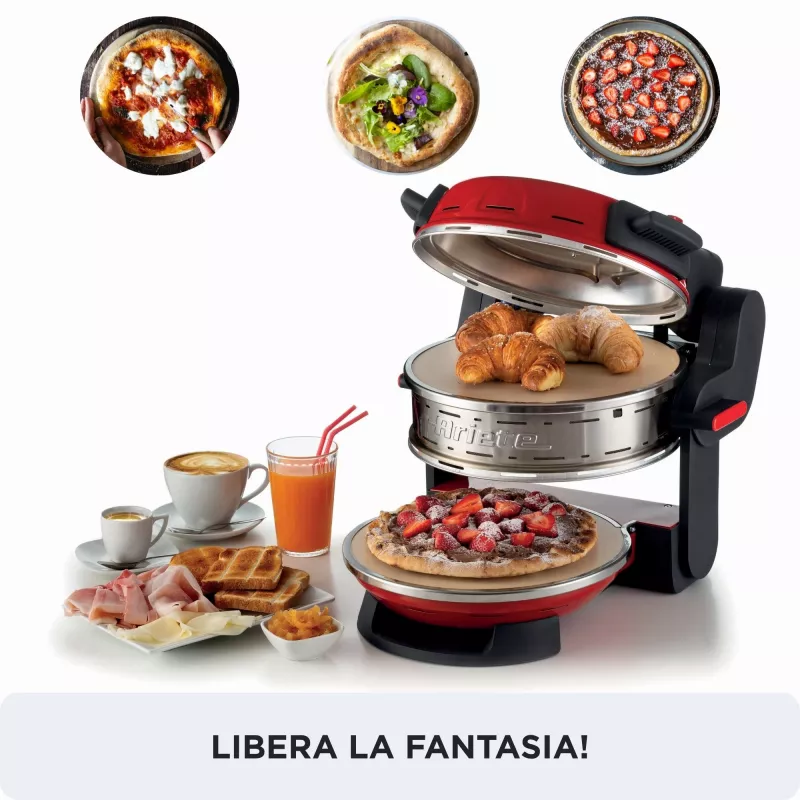 Ariete 927 Pizzeria, Doppel-Pizzaofen, 2 Pizzen in 4 Minuten, 2300 W, 2 feuerfeste Steine, 2 Thermostate, Durchmesser 32 cm, 5 Garstufen, 2 Paddel aus Edelstahl, Rot