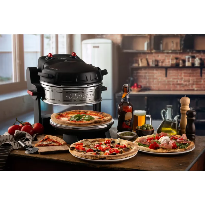 Ariete 927 Pizzeria , Doppelpizzaofen, 2 Pizzen in 4 Minuten, 2300 W, 2 feuerfeste Steine, 2 Thermostate, Durchmesser 32 cm, 5 Garstufen, 2 Pizzaschaufeln aus Edelstahl, Rot