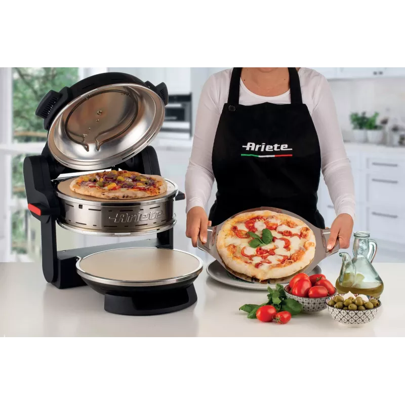 Ariete 927 Pizzeria , Doppelpizzaofen, 2 Pizzen in 4 Minuten, 2300 W, 2 feuerfeste Steine, 2 Thermostate, Durchmesser 32 cm, 5 Garstufen, 2 Pizzaschaufeln aus Edelstahl, Rot