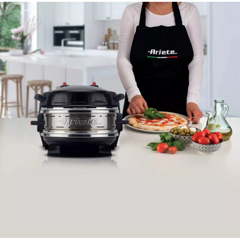 Ariete 927 Pizzeria , Doppelpizzaofen, 2 Pizzen in 4 Minuten, 2300 W, 2 feuerfeste Steine, 2 Thermostate, Durchmesser 32 cm, 5 Garstufen, 2 Pizzaschaufeln aus Edelstahl, Rot