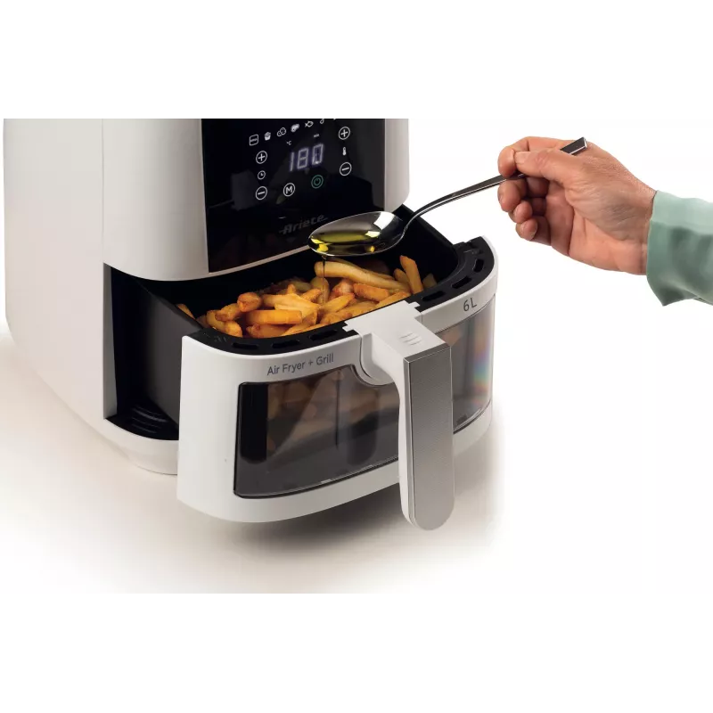 Ariete 4626 Airy Fryer 6L, Heißluftfritteuse, 1300 W, 6 l Fassungsvermögen, 2,5 kg Garraumkapazität, 8 voreingestellte Programme, Temperatur bis 200 °C, transparenter Korb für Kochkontrolle, Schwarz