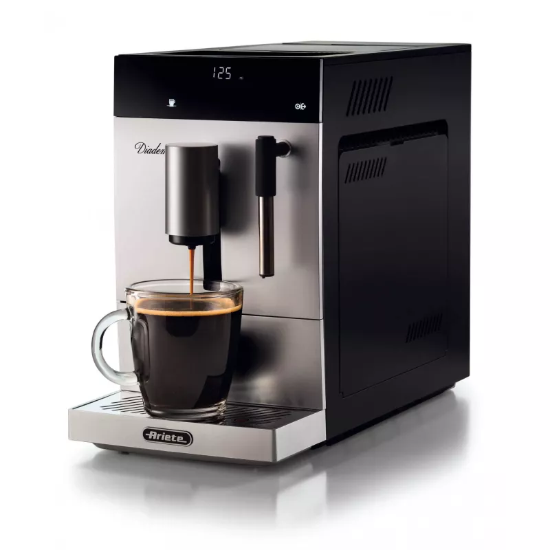 Ariete 1452 Diadema, Automatische Kaffeemaschine, 1350 W, 19 bar Druck, Für Kaffee, Americano und heißes Wasser, Cappuccino-Düse, LED-Anzeige, Verstellbarer Auslauf, Silber