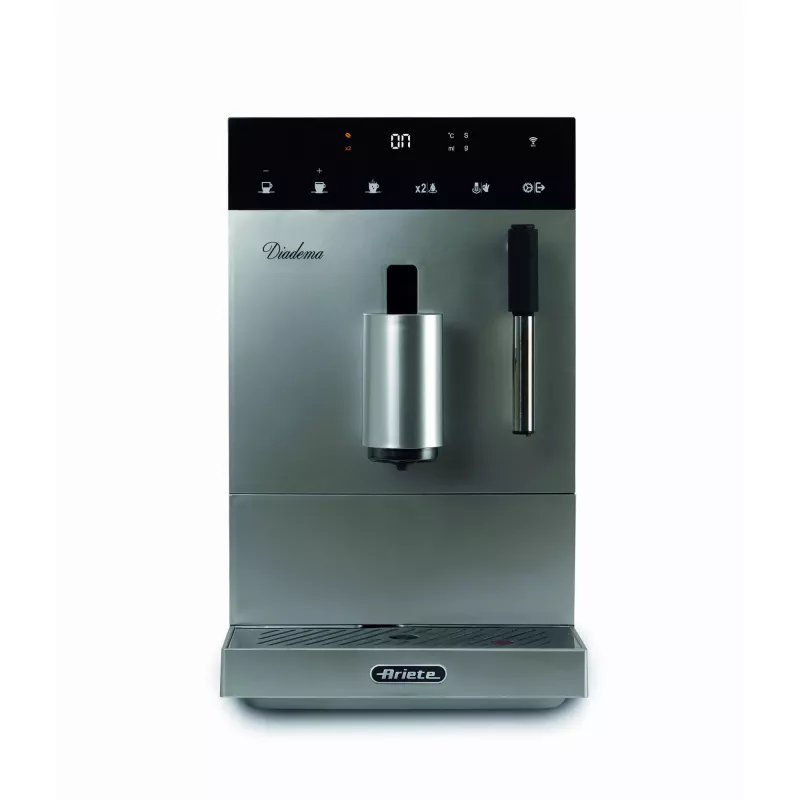 Ariete 1452 Diadema, Automatische Kaffeemaschine, 1350 W, 19 bar Druck, Für Kaffee, Americano und heißes Wasser, Cappuccino-Düse, LED-Anzeige, Verstellbarer Auslauf, Silber