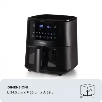 Ariete 4633, Heißluftfritteuse 4L, 1400W, Fassungsvermögen 4L, 9 Programme, Shake und Grill Funktion, Temperatur bis 200°C, Schwarz