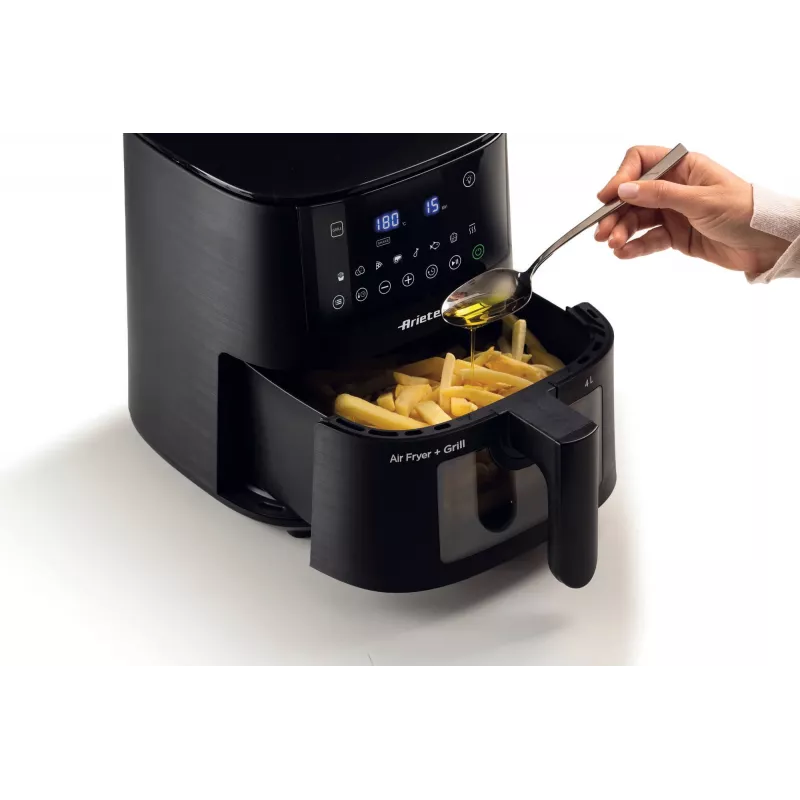 Ariete 4633, Heißluftfritteuse 4L, 1400W, Fassungsvermögen 4L, 9 Programme, Shake und Grill Funktion, Temperatur bis 200°C, Schwarz