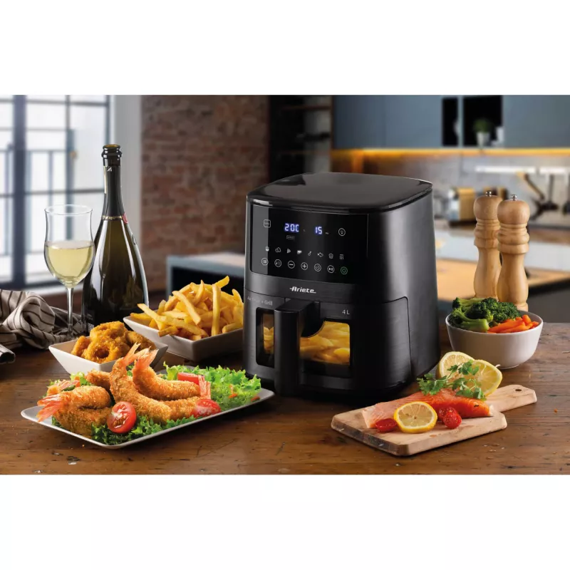 Ariete 4633, Heißluftfritteuse 4L, 1400W, Fassungsvermögen 4L, 9 Programme, Shake und Grill Funktion, Temperatur bis 200°C, Schwarz