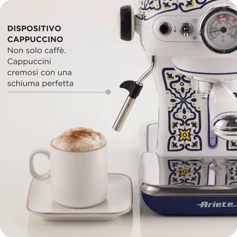 Ariete 1389 Capri Kaffeemaschine, 850 W, Tankinhalt 0,9 l, Filter für 1 oder 2 Tassen, Abtropfschale, Milchaufschäumer