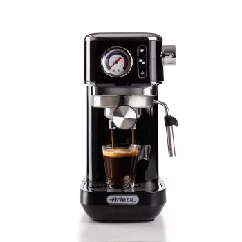 Ariete 1381 Kaffeemaschine mit Manometer, geeignet für Kaffeepulver und ESE-Pads, 1300 W, 1,1 l Wassertank, 15 bar Druck, Filter für ½ Tasse, Cappuccino-Düse, Schwarz