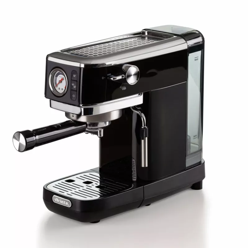 Ariete 1381 Kaffeemaschine mit Manometer, geeignet für Kaffeepulver und ESE-Pads, 1300 W, 1,1 l Wassertank, 15 bar Druck, Filter für ½ Tasse, Cappuccino-Düse, Schwarz