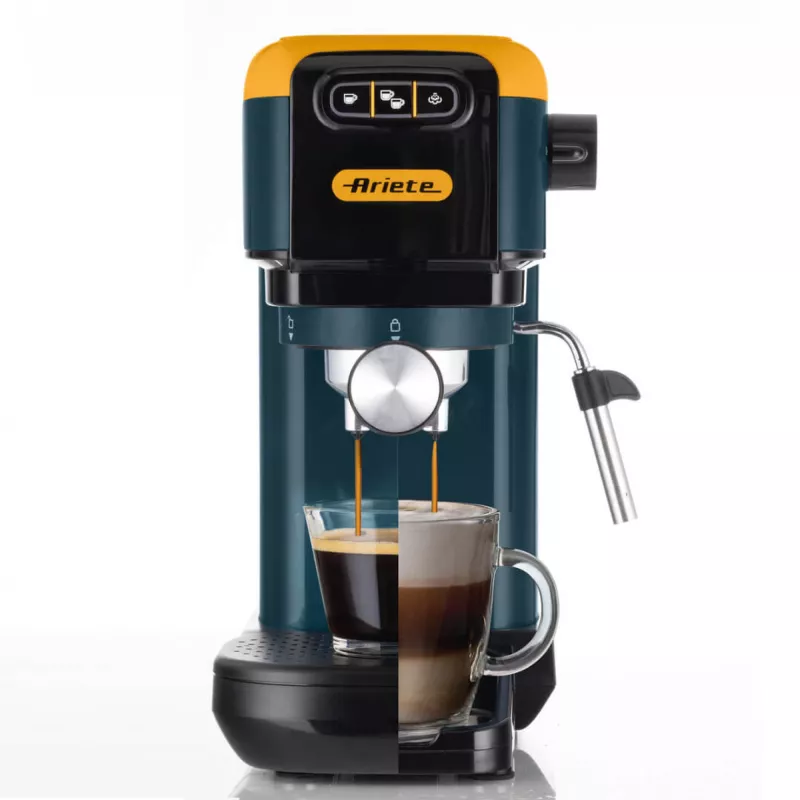 Ariete 1399 Espresso-Kaffeemaschine, für Pulver und ESE-Pads, 1300 W, 1,1 l Fassungsvermögen, 15 bar Druck, 1, 2 Tassen und ESE-Pad-Filter, Cappuccino, Gelb