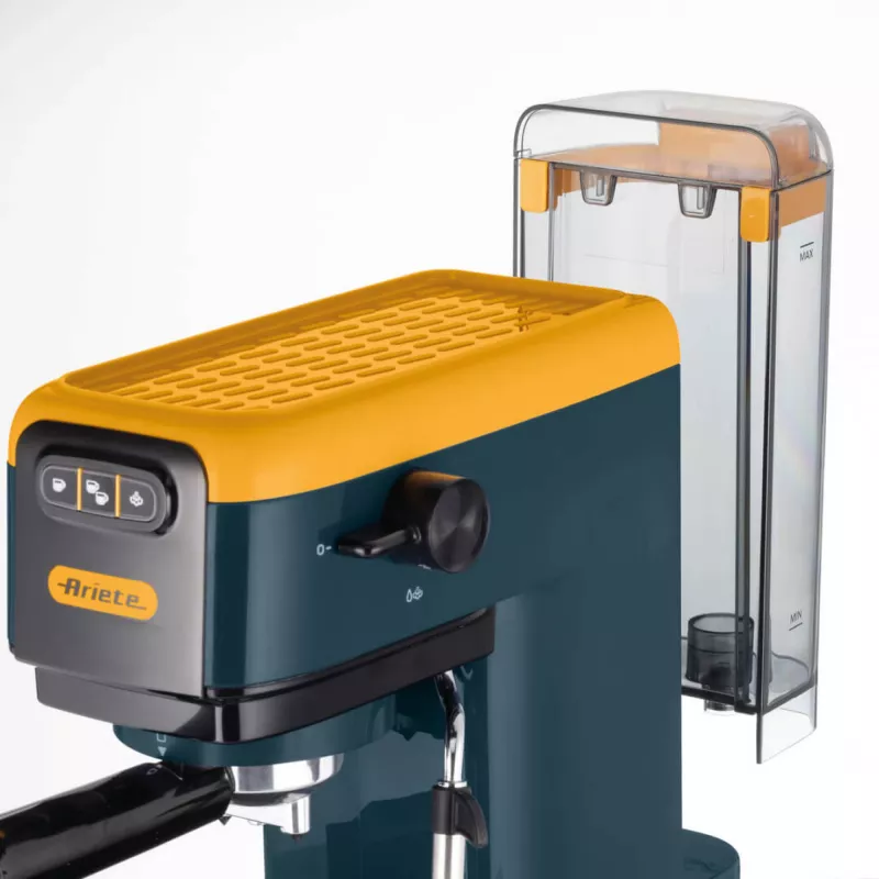 Ariete 1399 Espresso-Kaffeemaschine, für Pulver und ESE-Pads, 1300 W, 1,1 l Fassungsvermögen, 15 bar Druck, 1, 2 Tassen und ESE-Pad-Filter, Cappuccino, Gelb