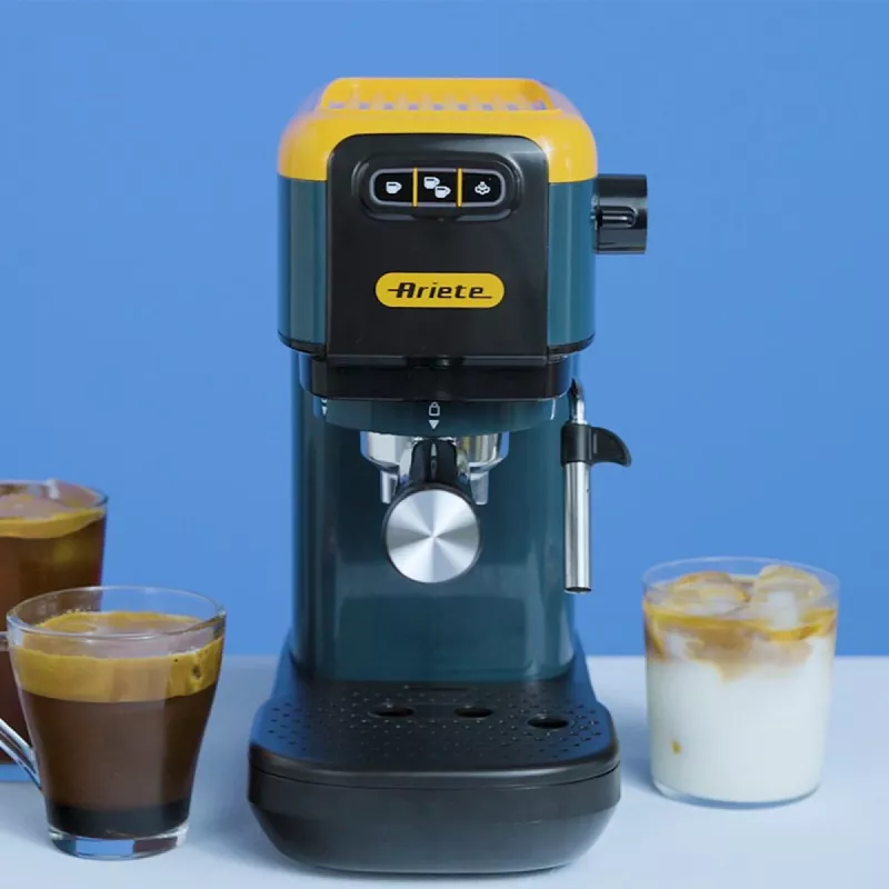Ariete 1399 Espresso-Kaffeemaschine, für Pulver und ESE-Pads, 1300 W, 1,1 l Fassungsvermögen, 15 bar Druck, 1, 2 Tassen und ESE-Pad-Filter, Cappuccino, Gelb