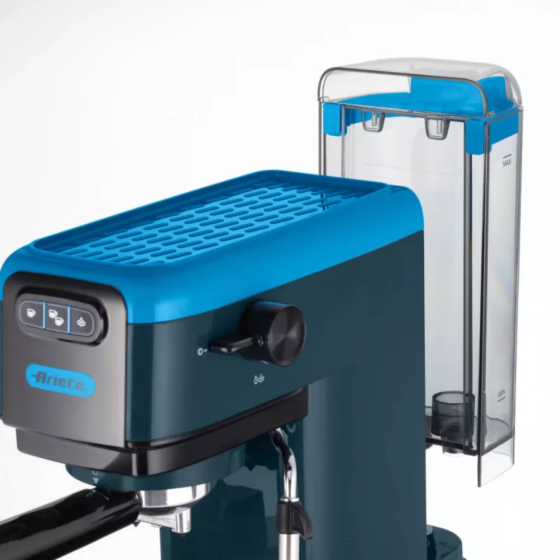 Ariete 1399 Espresso-Kaffeemaschine, für Kaffeepulver und ESE-Pads, 1300 W, 1,1 l Fassungsvermögen, 15 bar Druck, Filter für 1, 2 Tassen und ESE-Pads, Cappuccino, Blau