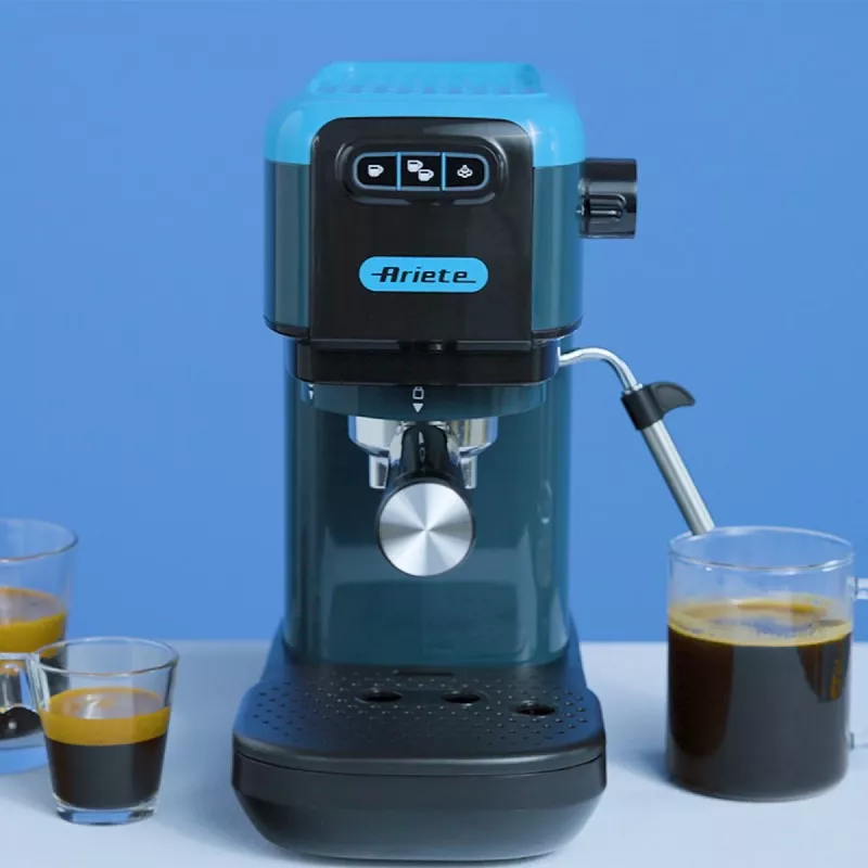 Ariete 1399 Espresso-Kaffeemaschine, für Kaffeepulver und ESE-Pads, 1300 W, 1,1 l Fassungsvermögen, 15 bar Druck, Filter für 1, 2 Tassen und ESE-Pads, Cappuccino, Blau