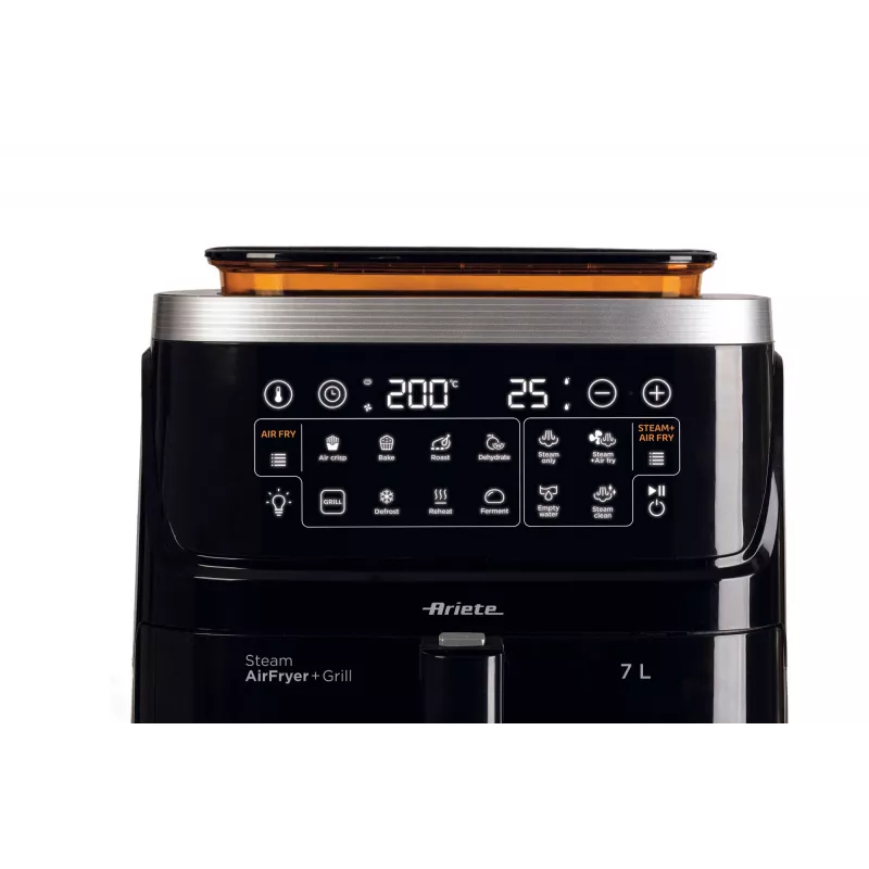 Ariete 4636 Heißluftfritteuse mit Dampffunktion + Grill, 1700W, Dörrfunktion, 10 Garfunktionen, Transparenter Korb, Timer, Schwarz