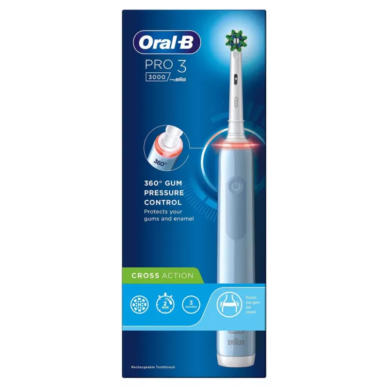 Oral-B Pro 3 3000 Cross Rotierend-oszillierende Zahnbürste für Erwachsene Blau