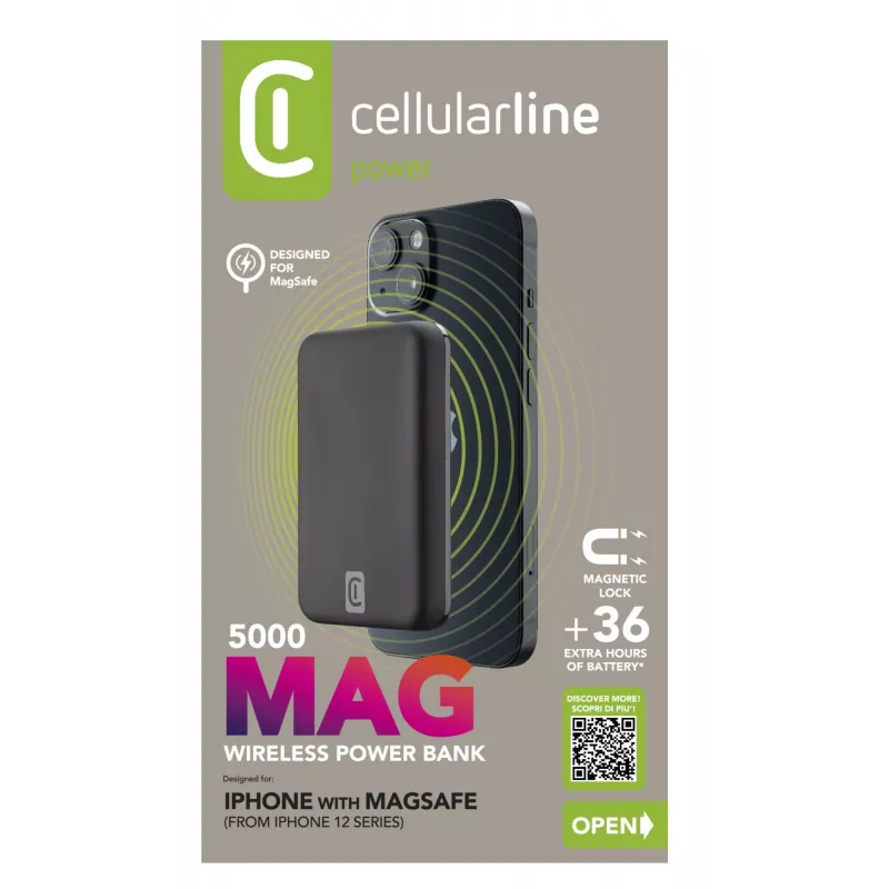 Cellularline Wireless power bank MAG 5000 Tragbarer Ladegerät kompatibel mit dem MagSafe-System