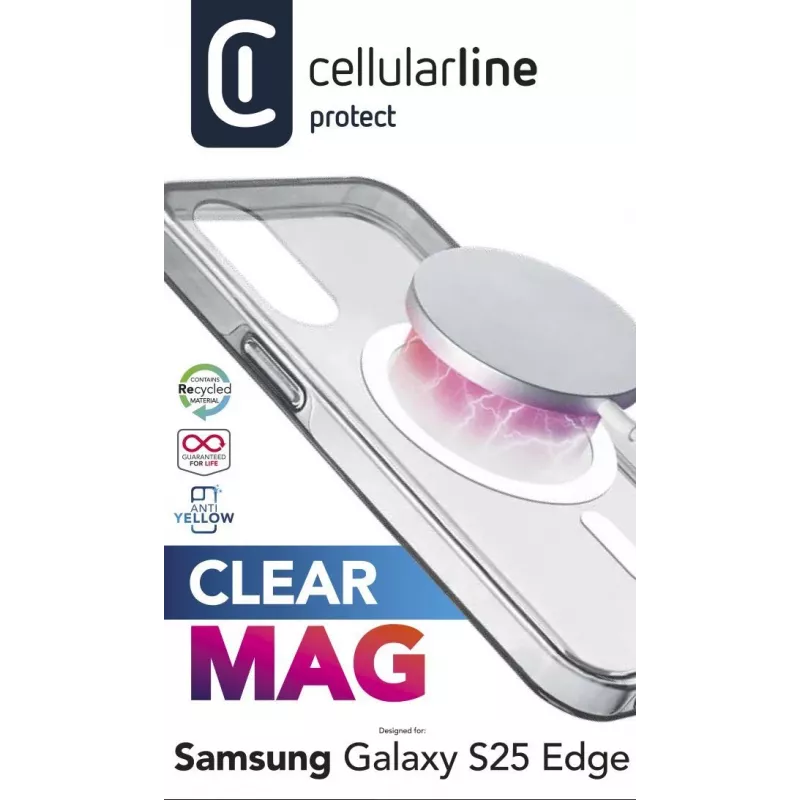 Cellularline Clear Mag - Galaxy S25 Edge ultrarobuste transparente Hülle mit Gummirand, kompatibel mit dem Qi2-Ökosystem und magnetischem Zubehör, behandelt gegen Vergilbung.