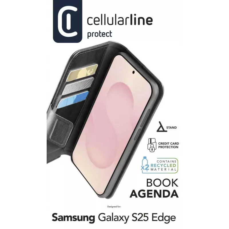 Cellularline Book Agenda Galaxy S25 Edge Kunstleder-Buchhülle mit Magnetverschluss