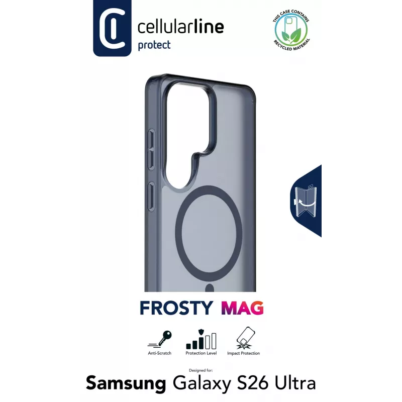 Cellularline FROSTY MAG - Galaxy S26 Ultra Halbtransparente Hülle mit matter Oberfläche und farbigen Kanten, kompatibel mit dem Qi2-Ökosystem und magnetischem Zubehör für Samsung.