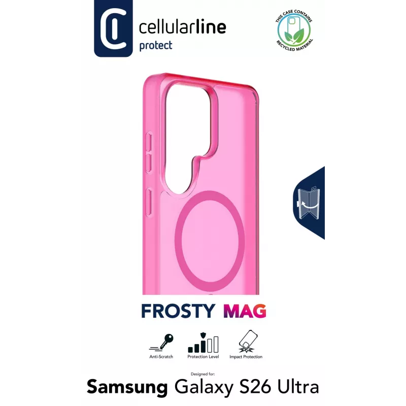 Cellularline FROSTY MAG - Galaxy S26 Ultra Halbtransparente Hülle mit matter Oberfläche und farbigen Rändern, kompatibel mit dem Qi2-Ökosystem und magnetischem Zubehör für Samsung.
