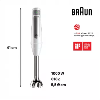 Braun MultiQuick 7 MQ7035IWH 0,6 L Pürierstab 1000 W Edelstahl, Weiß