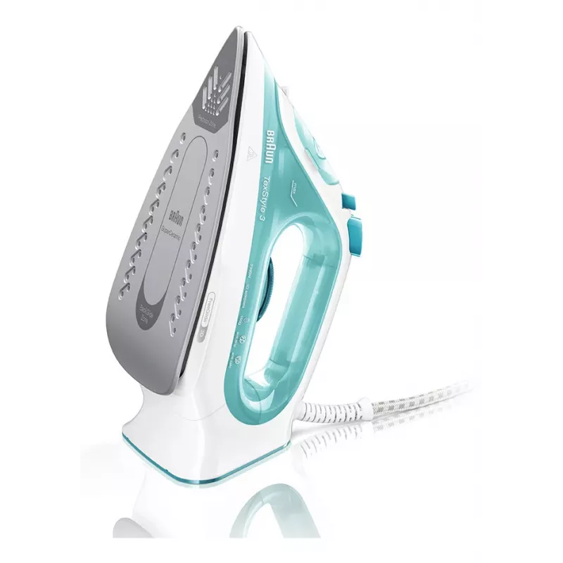 Braun TexStyle 3 SI3041GR Dampfbügeleisen Keramiksohle 2350 W Türkis, Weiß