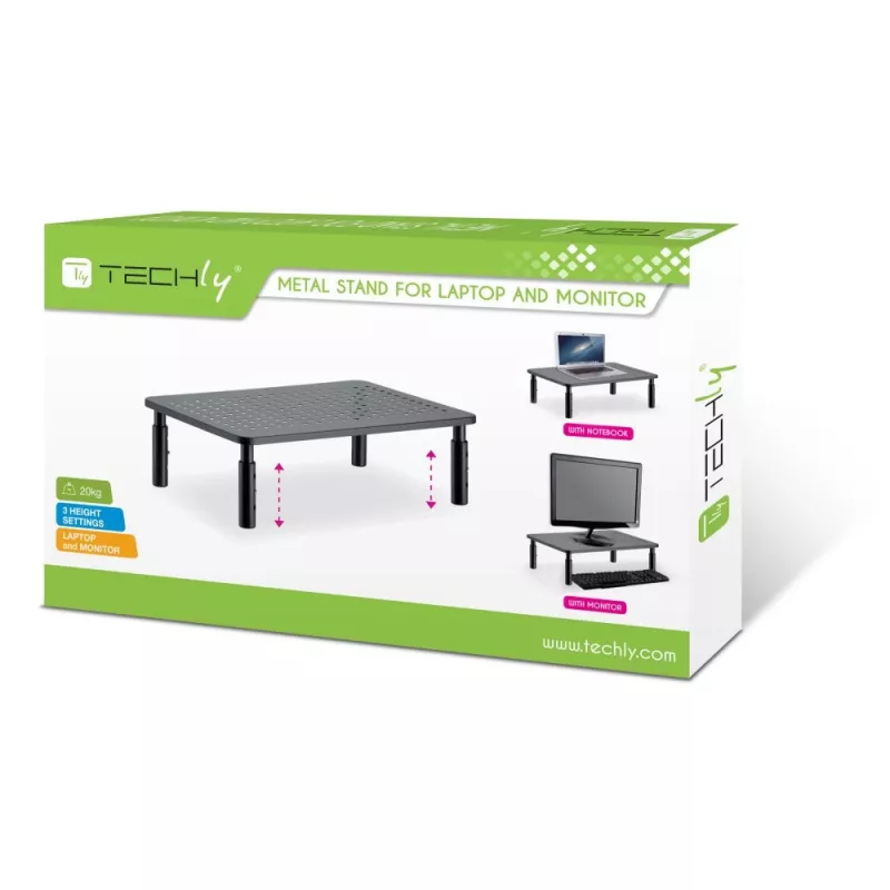 Techly Monitor / Laptop Schreibtischständer Schwarz, Freistehend, 20 kg, Höhenverstellung, Schwarz