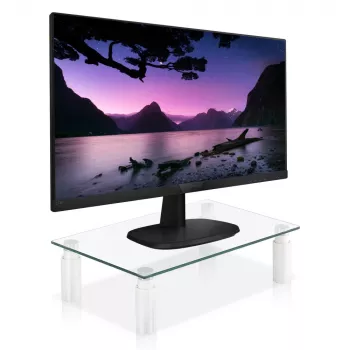 Techly Glasständer für Monitor / Laptop, freistehend, 20 kg, 33 cm (13 Zoll), 81,3 cm (32 Zoll), Höhenverstellung, Transparent