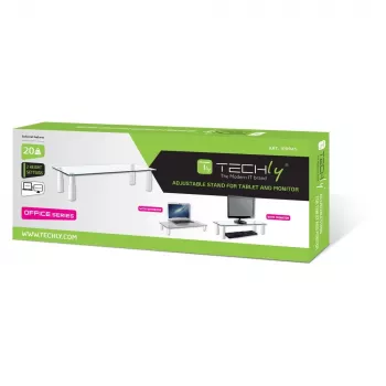 Techly Glasständer für Monitor / Laptop, freistehend, 20 kg, 33 cm (13 Zoll), 81,3 cm (32 Zoll), Höhenverstellung, Transparent