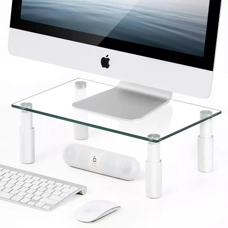 Techly Glasständer für Monitor / Laptop, freistehend, 20 kg, 33 cm (13 Zoll), 81,3 cm (32 Zoll), Höhenverstellung, Transparent