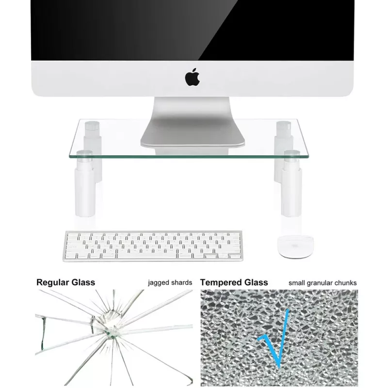 Techly Glasständer für Monitor / Laptop, freistehend, 20 kg, 33 cm (13 Zoll), 81,3 cm (32 Zoll), Höhenverstellung, Transparent