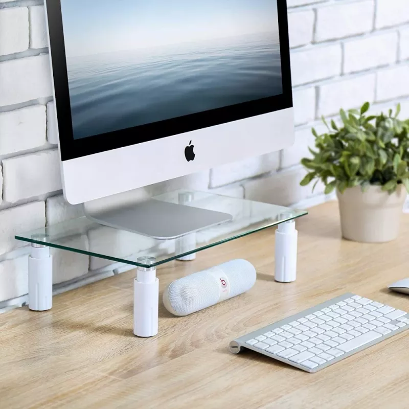 Techly Glasständer für Monitor / Laptop, freistehend, 20 kg, 33 cm (13 Zoll), 81,3 cm (32 Zoll), Höhenverstellung, Transparent